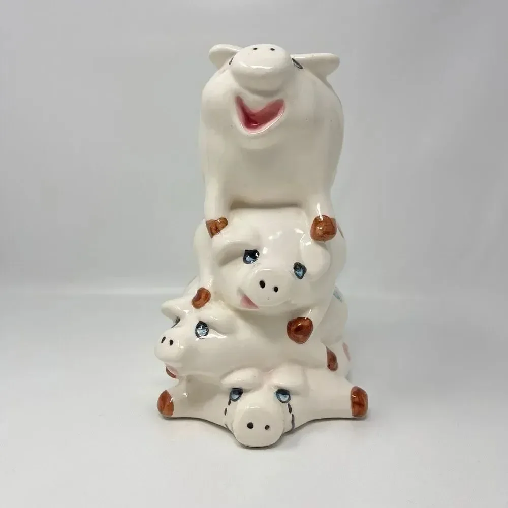 4 Pig High Ceramic Pile Pokadots Coin Bank 8